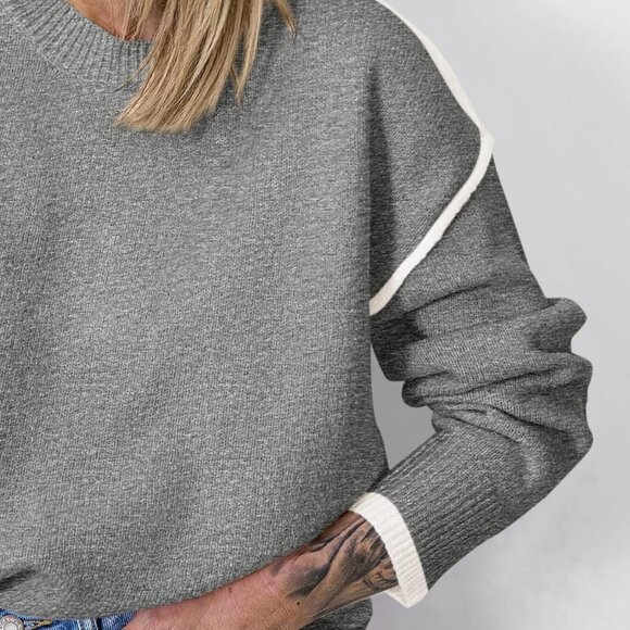 Women's 2024 Fall Trendy Ribbed Knit Sweater - Casual Crew Neck Loose Pullover‎ - Picture 3 of 6